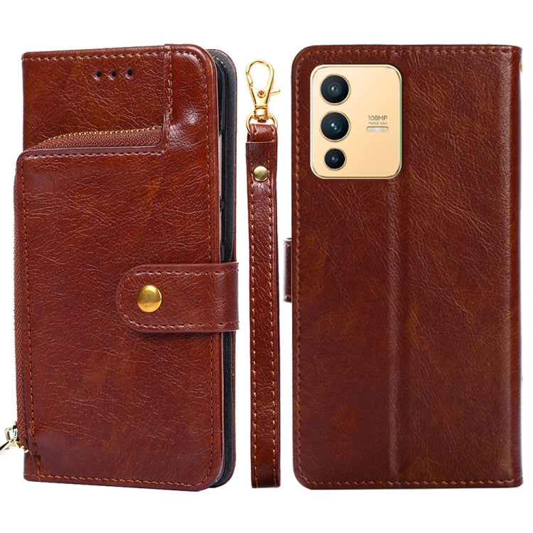 Zipper Bag Leather Phone Case – Card Slot, Leather, TPU, For vivo iQOO 9 5G, For vivo IQOO Neo6 5G, For vivo iQOO U5 5G, For vivo S12/V23, For vivo S12 Pro/V23 Pro, For vivo X80 Pro China For vivo S12 V23 Brown