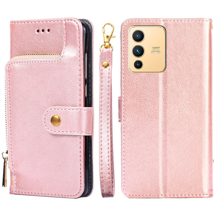 Zipper Bag Leather Phone Case – Card Slot, Leather, TPU, For vivo iQOO 9 5G, For vivo IQOO Neo6 5G, For vivo iQOO U5 5G, For vivo S12/V23, For vivo S12 Pro/V23 Pro, For vivo X80 Pro China For vivo S12 V23 Rose Gold