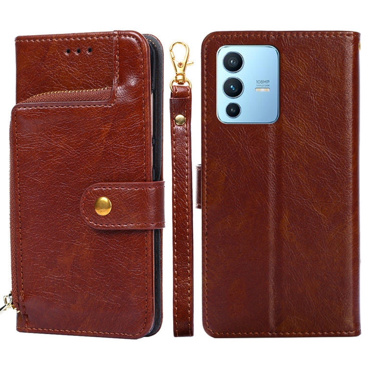 Zipper Bag Leather Phone Case – Card Slot, Leather, TPU, For vivo iQOO 9 5G, For vivo IQOO Neo6 5G, For vivo iQOO U5 5G, For vivo S12/V23, For vivo S12 Pro/V23 Pro, For vivo X80 Pro China For vivo S12 Pro V23 Pro Brown