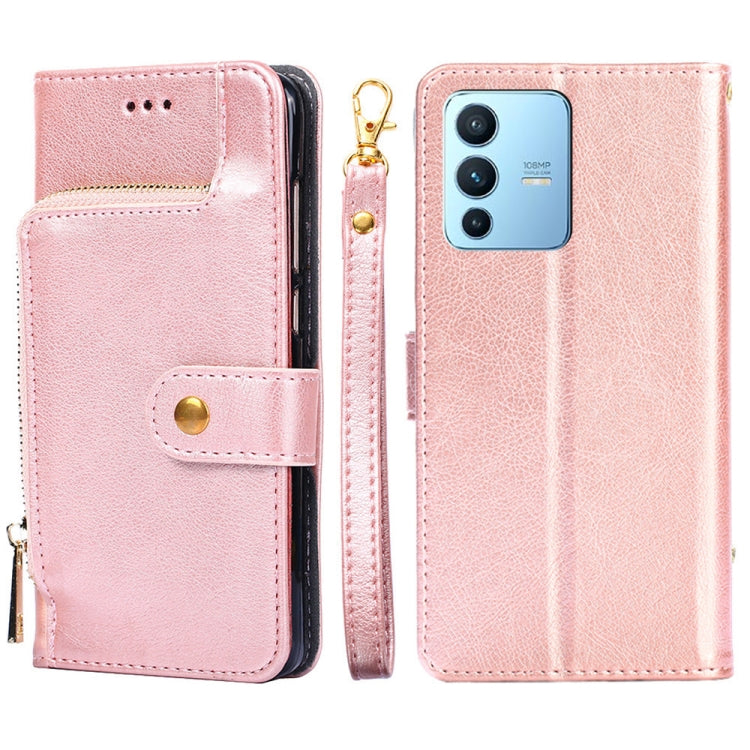 Zipper Bag Leather Phone Case – Card Slot, Leather, TPU, For vivo iQOO 9 5G, For vivo IQOO Neo6 5G, For vivo iQOO U5 5G, For vivo S12/V23, For vivo S12 Pro/V23 Pro, For vivo X80 Pro China For vivo S12 Pro V23 Pro Rose Gold