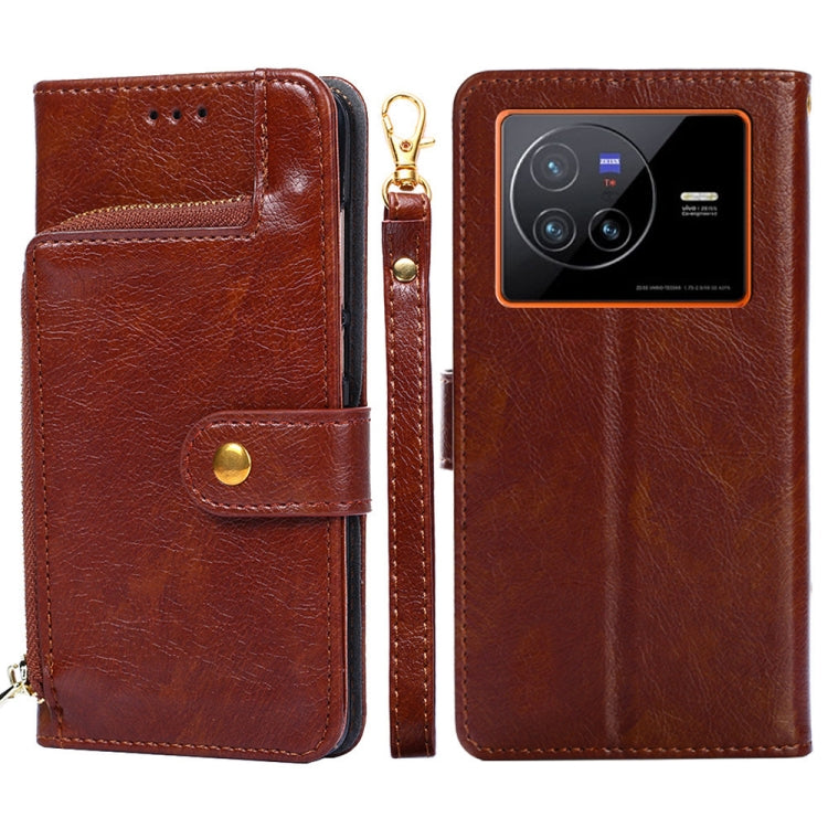 Zipper Bag Leather Phone Case – Card Slot, Leather, TPU, For vivo X80 China, For vivo Y53s 5G/iQOO Z5x/T1x, For vivo Y55s 5G, For vivo Y76s China/Y74s, For Google Pixel 7 5G, For Huawei nova 9 SE 4G For vivo X80 China Brown