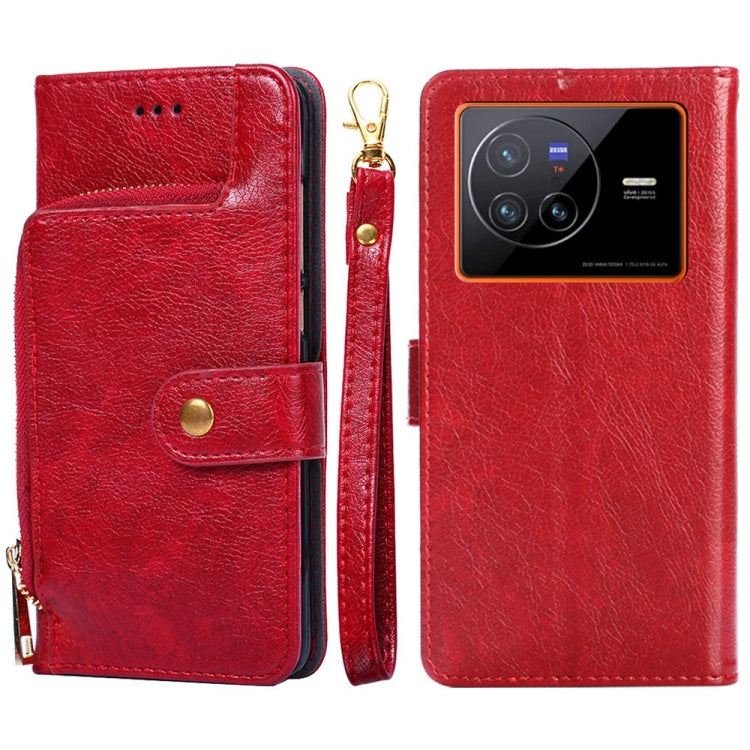 Zipper Bag Leather Phone Case – Card Slot, Leather, TPU, For vivo X80 China, For vivo Y53s 5G/iQOO Z5x/T1x, For vivo Y55s 5G, For vivo Y76s China/Y74s, For Google Pixel 7 5G, For Huawei nova 9 SE 4G For vivo X80 China Red