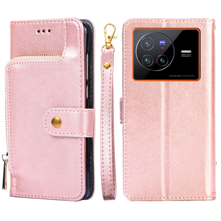 Zipper Bag Leather Phone Case – Card Slot, Leather, TPU, For vivo X80 China, For vivo Y53s 5G/iQOO Z5x/T1x, For vivo Y55s 5G, For vivo Y76s China/Y74s, For Google Pixel 7 5G, For Huawei nova 9 SE 4G For vivo X80 China Rose Gold