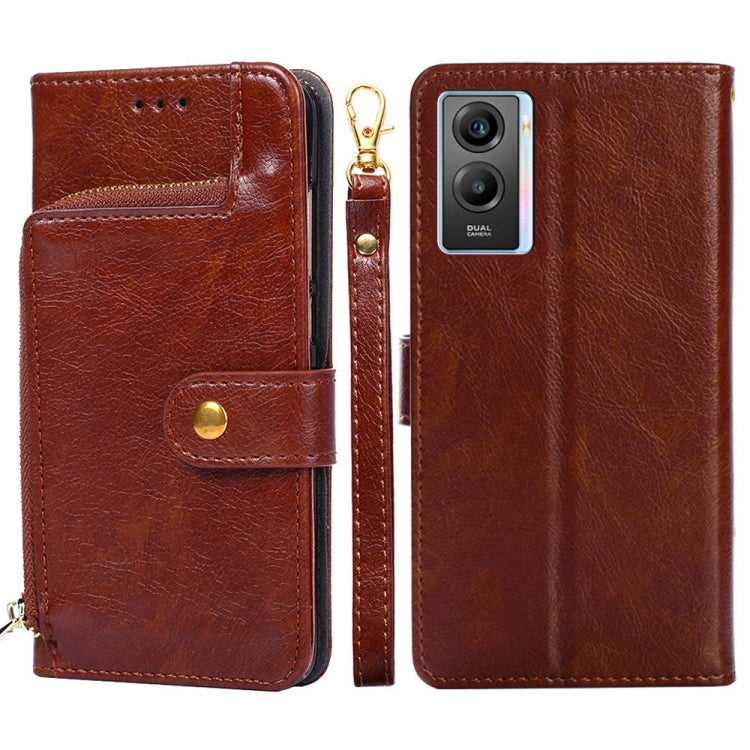 Zipper Bag Leather Phone Case – Card Slot, Leather, TPU, For vivo X80 China, For vivo Y53s 5G/iQOO Z5x/T1x, For vivo Y55s 5G, For vivo Y76s China/Y74s, For Google Pixel 7 5G, For Huawei nova 9 SE 4G For vivo Y55s 5G Brown