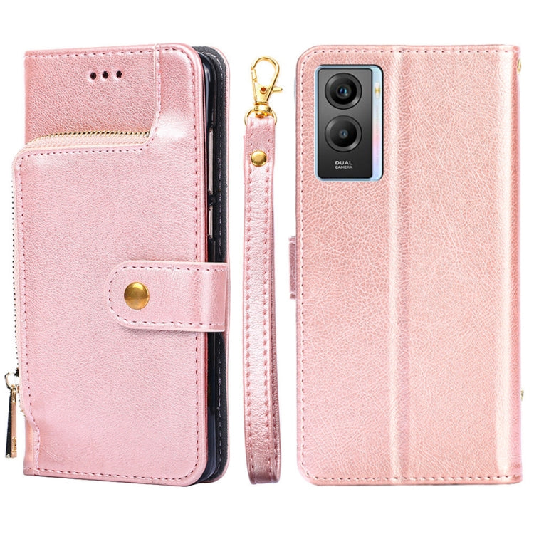 Zipper Bag Leather Phone Case – Card Slot, Leather, TPU, For vivo X80 China, For vivo Y53s 5G/iQOO Z5x/T1x, For vivo Y55s 5G, For vivo Y76s China/Y74s, For Google Pixel 7 5G, For Huawei nova 9 SE 4G For vivo Y55s 5G Rose Gold
