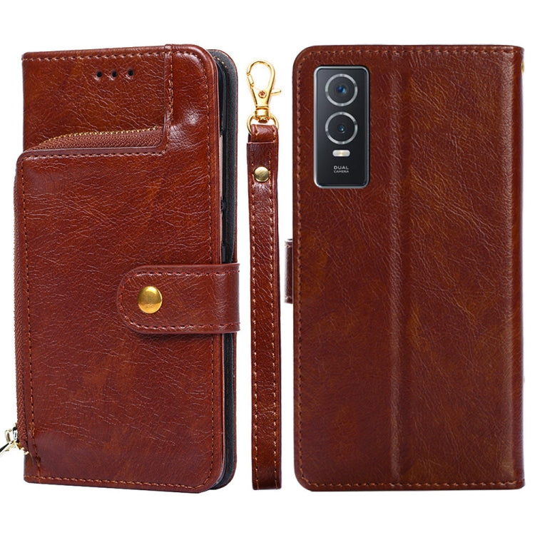 Zipper Bag Leather Phone Case – Card Slot, Leather, TPU, For vivo X80 China, For vivo Y53s 5G/iQOO Z5x/T1x, For vivo Y55s 5G, For vivo Y76s China/Y74s, For Google Pixel 7 5G, For Huawei nova 9 SE 4G For vivo Y76s China Y74s Brown