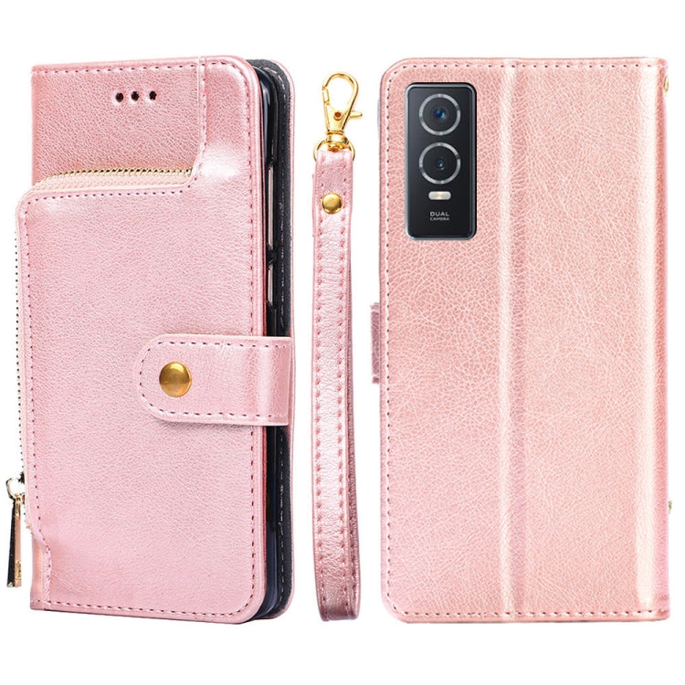 Zipper Bag Leather Phone Case – Card Slot, Leather, TPU, For vivo X80 China, For vivo Y53s 5G/iQOO Z5x/T1x, For vivo Y55s 5G, For vivo Y76s China/Y74s, For Google Pixel 7 5G, For Huawei nova 9 SE 4G For vivo Y76s China Y74s Rose Gold