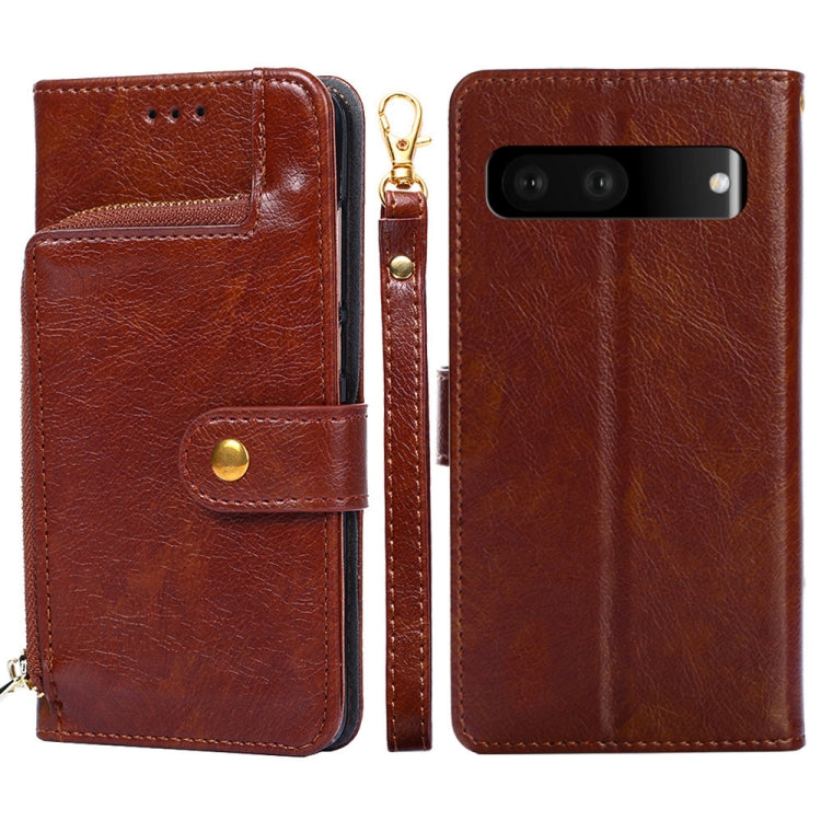 Zipper Bag Leather Phone Case – Card Slot, Leather, TPU, For vivo X80 China, For vivo Y53s 5G/iQOO Z5x/T1x, For vivo Y55s 5G, For vivo Y76s China/Y74s, For Google Pixel 7 5G, For Huawei nova 9 SE 4G For Google Pixel 7 5G Brown
