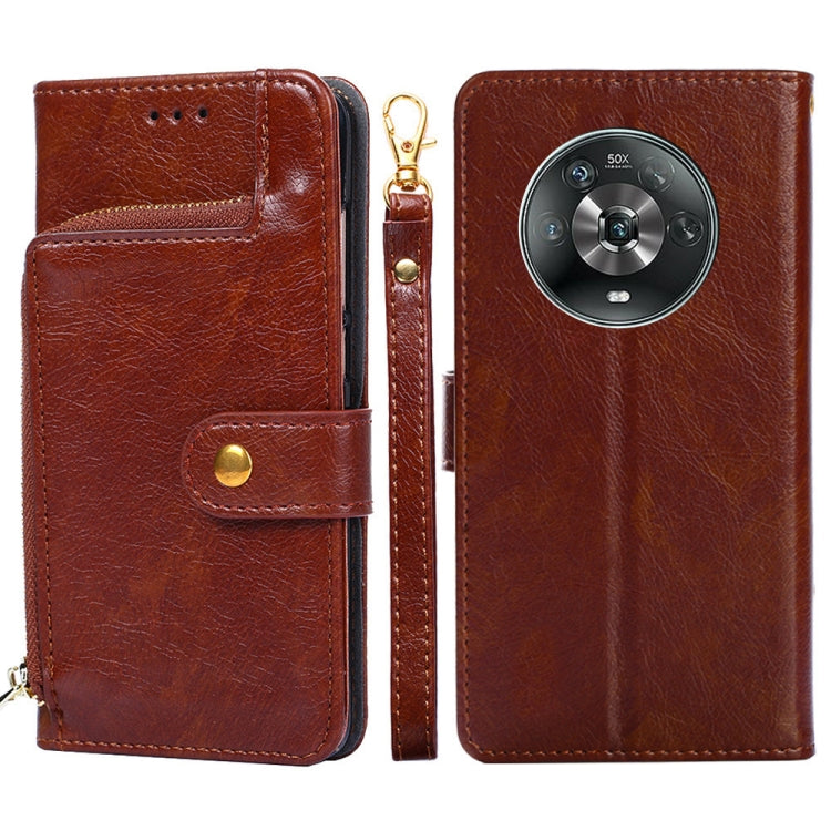 Zipper Bag Leather Phone Case – Card Slot, Leather, TPU, For Nokia G21/G11, For Honor 60 SE, For Honor Magic4, For Honor Magic4 Pro, For Honor X30, For Honor X30i For Honor Magic4 Brown