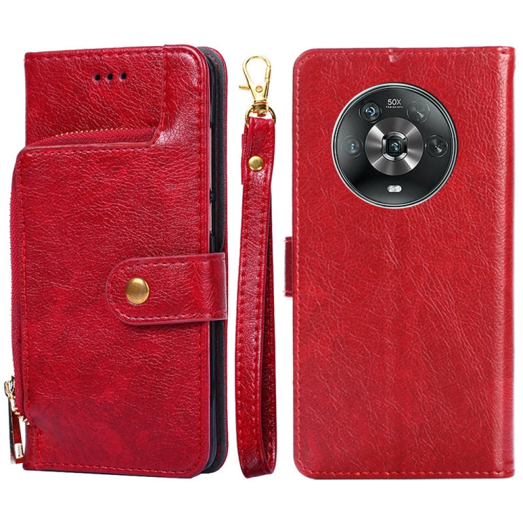 Zipper Bag Leather Phone Case – Card Slot, Leather, TPU, For Nokia G21/G11, For Honor 60 SE, For Honor Magic4, For Honor Magic4 Pro, For Honor X30, For Honor X30i For Honor Magic4 Red