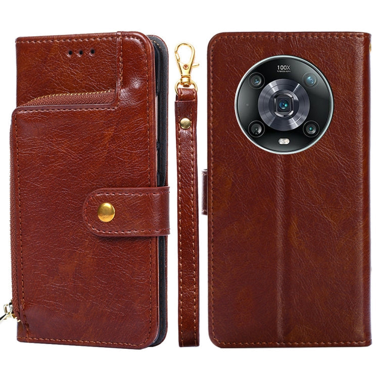 Zipper Bag Leather Phone Case – Card Slot, Leather, TPU, For Nokia G21/G11, For Honor 60 SE, For Honor Magic4, For Honor Magic4 Pro, For Honor X30, For Honor X30i For Honor Magic4 Pro Brown