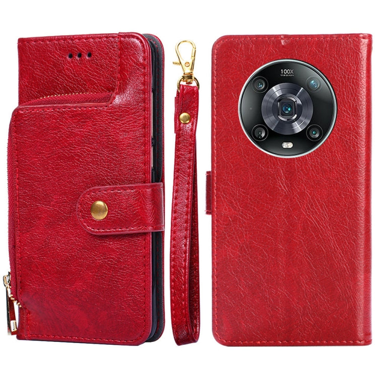 Zipper Bag Leather Phone Case – Card Slot, Leather, TPU, For Nokia G21/G11, For Honor 60 SE, For Honor Magic4, For Honor Magic4 Pro, For Honor X30, For Honor X30i For Honor Magic4 Pro Red
