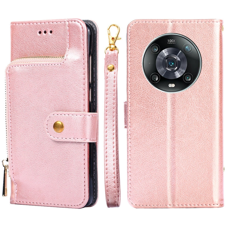 Zipper Bag Leather Phone Case – Card Slot, Leather, TPU, For Nokia G21/G11, For Honor 60 SE, For Honor Magic4, For Honor Magic4 Pro, For Honor X30, For Honor X30i For Honor Magic4 Pro Rose Gold