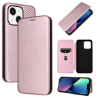 Carbon Fiber Texture Magnetic Flip Leather Phone Case, For iPhone 14, For iPhone 14 Plus, For iPhone 14 Pro, For iPhone 14 Pro Max For iPhone 14 Pink