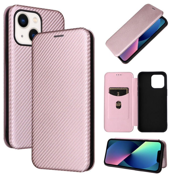 Carbon Fiber Texture Magnetic Flip Leather Phone Case, For iPhone 14, For iPhone 14 Plus, For iPhone 14 Pro, For iPhone 14 Pro Max For iPhone 14 Pink