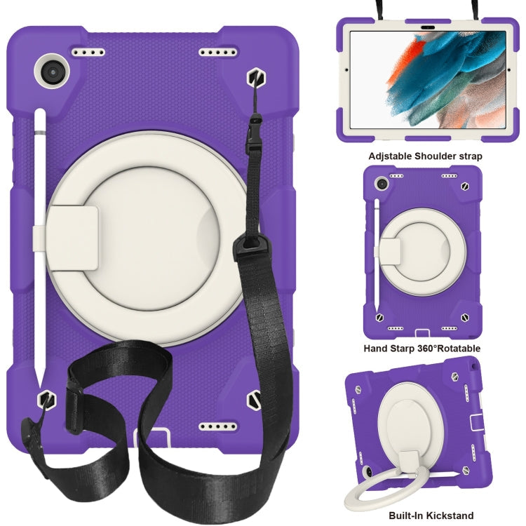 Silicone + PC Full Body Protection Tablet Case With Holder & Strap – Full Body Protection, For Samsung Galaxy Tab A8 10.5 2021, For iPad 10.2 2019/10.2 2020/10.2 2021 For Samsung Galaxy Tab A8 10.5 2021 Dark Purple