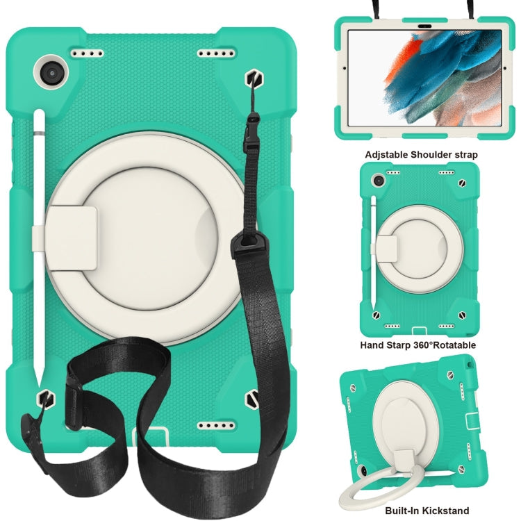 Silicone + PC Full Body Protection Tablet Case With Holder & Strap – Full Body Protection, For Samsung Galaxy Tab A8 10.5 2021, For iPad 10.2 2019/10.2 2020/10.2 2021 For Samsung Galaxy Tab A8 10.5 2021 Mint Green