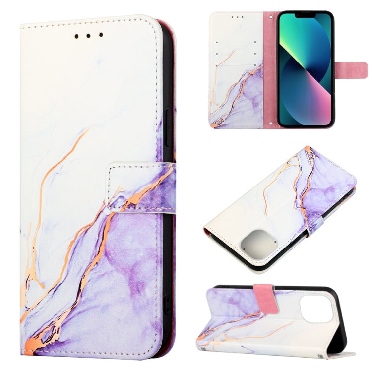 Phone Case – Leather (iPhone 14) #6 For iPhone 14 White Purple LS006