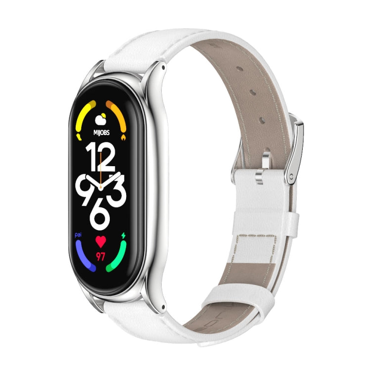 MIJOBS Plus Genuine Leather Watch Band, For Xiaomi Mi Band 7 / 7 NFC For Xiaomi Mi Band 7 7 NFC White Silver