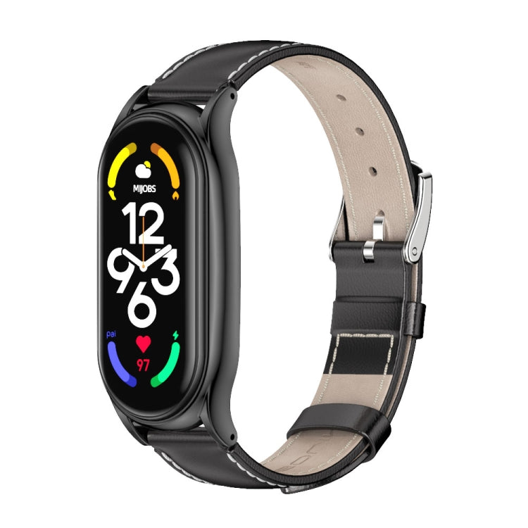 MIJOBS Plus Genuine Leather Watch Band, For Xiaomi Mi Band 7 / 7 NFC For Xiaomi Mi Band 7 7 NFC Black