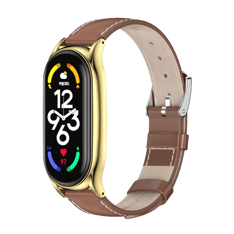 MIJOBS Plus Genuine Leather Watch Band, For Xiaomi Mi Band 7 / 7 NFC For Xiaomi Mi Band 7 7 NFC Brown Gold