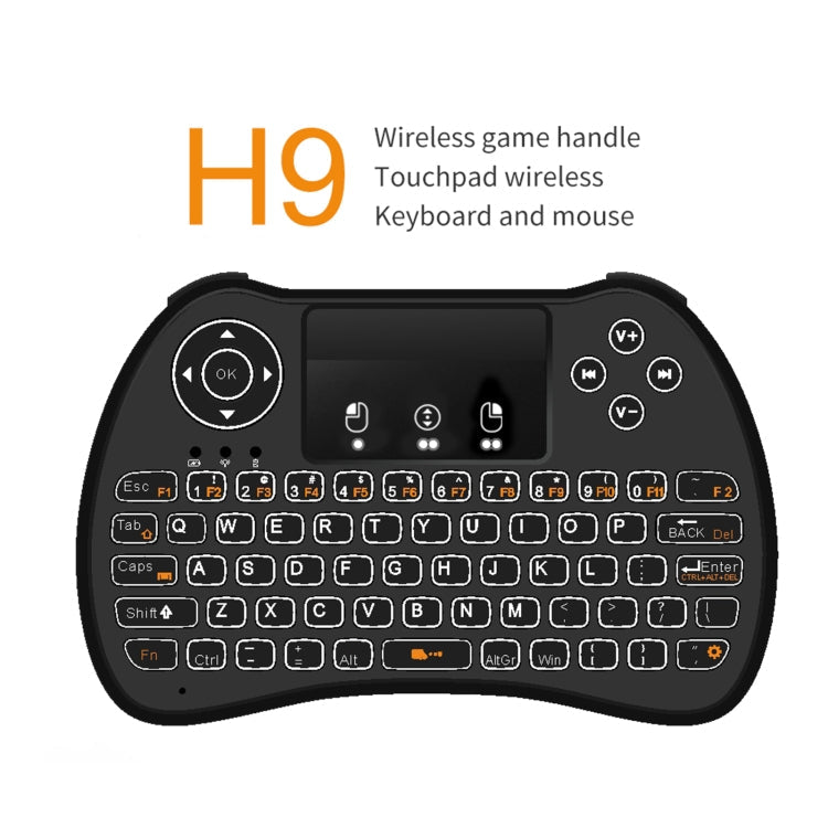 H9 2.4GHz Mini Wireless Air Mouse QWERTY Keyboard with White Backlight & Touchpad for PC, TV, with White Backlight – Durable Build, Easy to Use