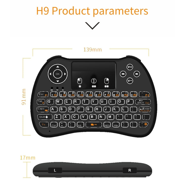 H9 2.4GHz Mini Wireless Air Mouse QWERTY Keyboard with White Backlight & Touchpad for PC, TV, with White Backlight – Durable Build, Easy to Use