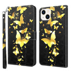 Phone Case – Leather (iPhone 14) #7 For iPhone 14 Gold Butterflies