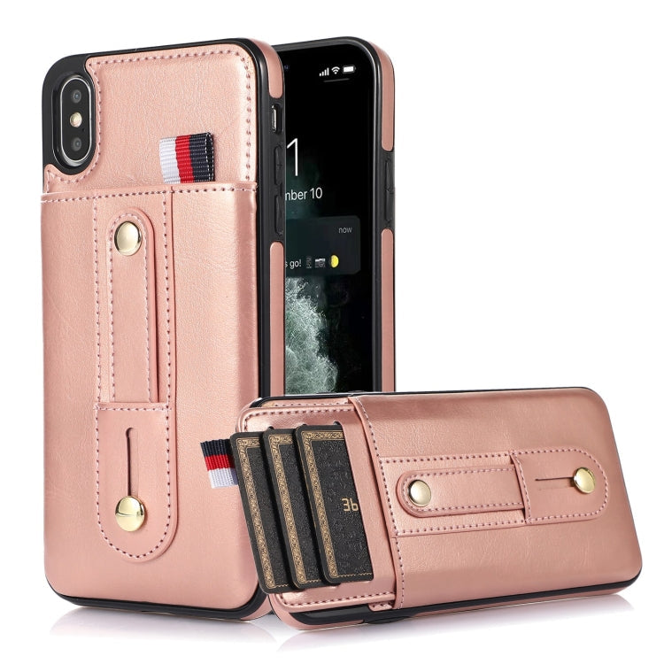 Wristband Kickstand Wallet Leather Phone Case – Kickstand, Leather, For iPhone XS Max, For iPhone SE 2022 / 2020 / 8 / 7, For iPhone 7 Plus / 8 Plus For iPhone XS Max Rose Gold