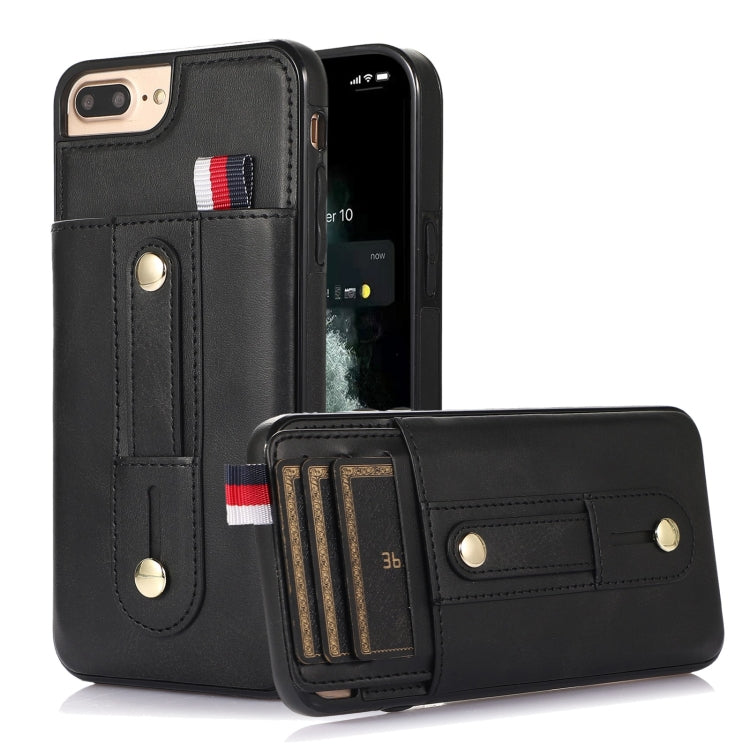 Wristband Kickstand Wallet Leather Phone Case – Kickstand, Leather, For iPhone XS Max, For iPhone SE 2022 / 2020 / 8 / 7, For iPhone 7 Plus / 8 Plus For iPhone 7 Plus 8 Plus Black
