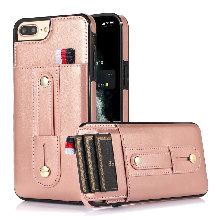 Wristband Kickstand Wallet Leather Phone Case – Kickstand, Leather, For iPhone XS Max, For iPhone SE 2022 / 2020 / 8 / 7, For iPhone 7 Plus / 8 Plus For iPhone 7 Plus 8 Plus Rose Gold