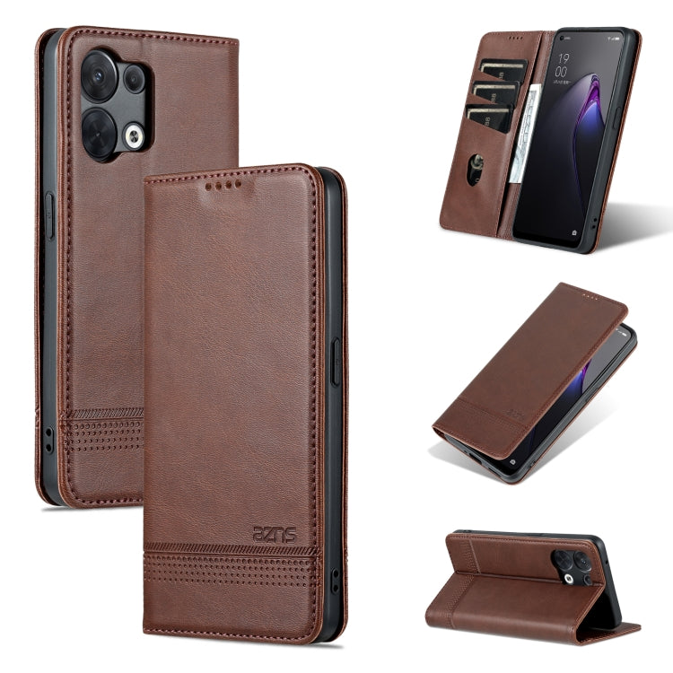 AZNS Magnetic Calf Texture Flip Leather Phone Case – Magnetic, Card Slot, Flip, For OPPO Reno8, For OPPO Reno8 Pro, For Honor 70, For Honor 70 Pro