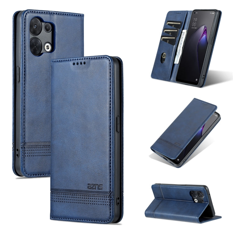 AZNS Magnetic Calf Texture Flip Leather Phone Case – Magnetic, Card Slot, Flip, For OPPO Reno8, For OPPO Reno8 Pro, For Honor 70, For Honor 70 Pro For OPPO Reno8 Pro Dark Blue