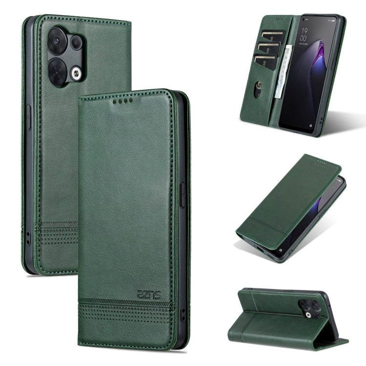 AZNS Magnetic Calf Texture Flip Leather Phone Case – Magnetic, Card Slot, Flip, For OPPO Reno8, For OPPO Reno8 Pro, For Honor 70, For Honor 70 Pro For OPPO Reno8 Pro Dark Green