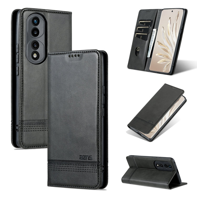 AZNS Magnetic Calf Texture Flip Leather Phone Case – Magnetic, Card Slot, Flip, For OPPO Reno8, For OPPO Reno8 Pro, For Honor 70, For Honor 70 Pro For Honor 70 Black