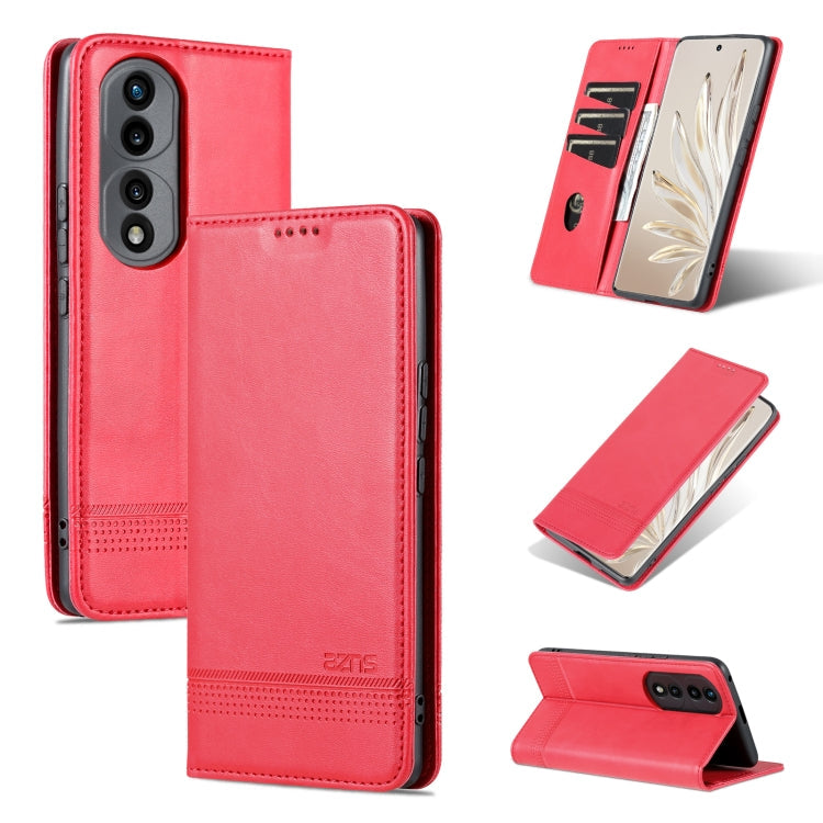 AZNS Magnetic Calf Texture Flip Leather Phone Case – Magnetic, Card Slot, Flip, For OPPO Reno8, For OPPO Reno8 Pro, For Honor 70, For Honor 70 Pro For Honor 70 Pro Red