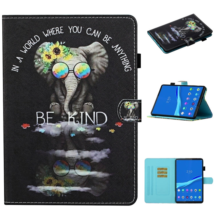 Coloured Drawing Stitching Smart Leather Tablet Case – Card Slot, Leather, Non-slip, For Lenovo Tab M10 Plus 10.6 3rd Gen 2022, For Lenovo Tab M10 3rd Gen For Lenovo Tab M10 Plus 10.6 3rd Gen 2022 Glasses Elephant