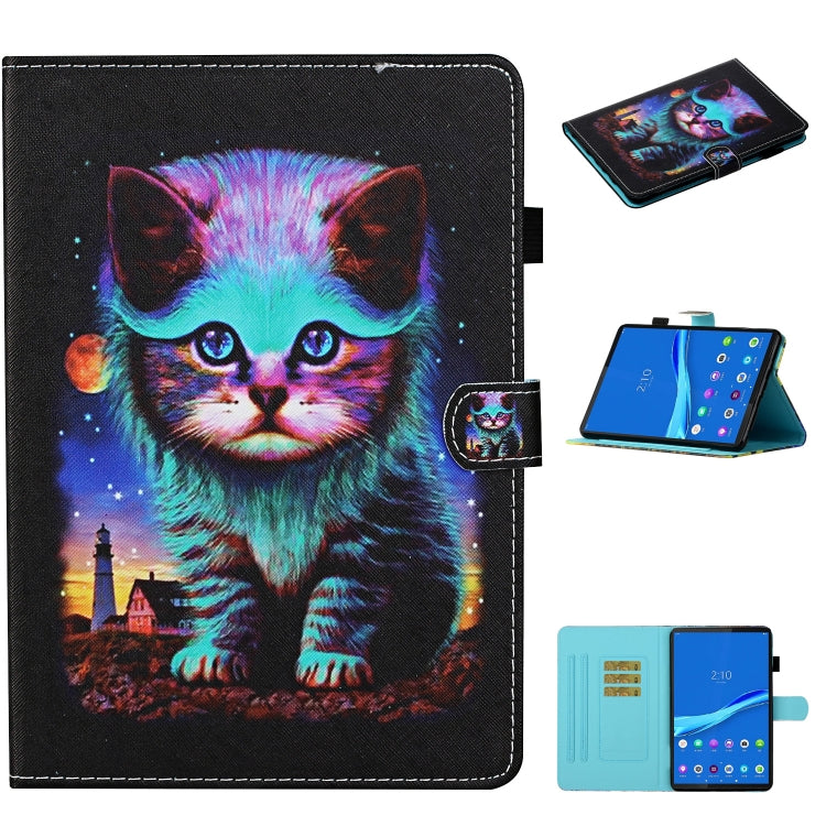Coloured Drawing Stitching Smart Leather Tablet Case – Card Slot, Leather, Non-slip, For Lenovo Tab M10 Plus 10.6 3rd Gen 2022, For Lenovo Tab M10 3rd Gen For Lenovo Tab M10 3rd Gen Night Cat