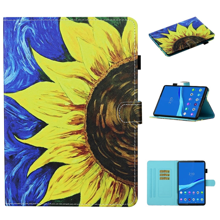 Coloured Drawing Stitching Smart Leather Tablet Case – Card Slot, Leather, Non-slip, For Lenovo Tab M10 Plus 10.6 3rd Gen 2022, For Lenovo Tab M10 3rd Gen For Lenovo Tab M10 3rd Gen Sunflower