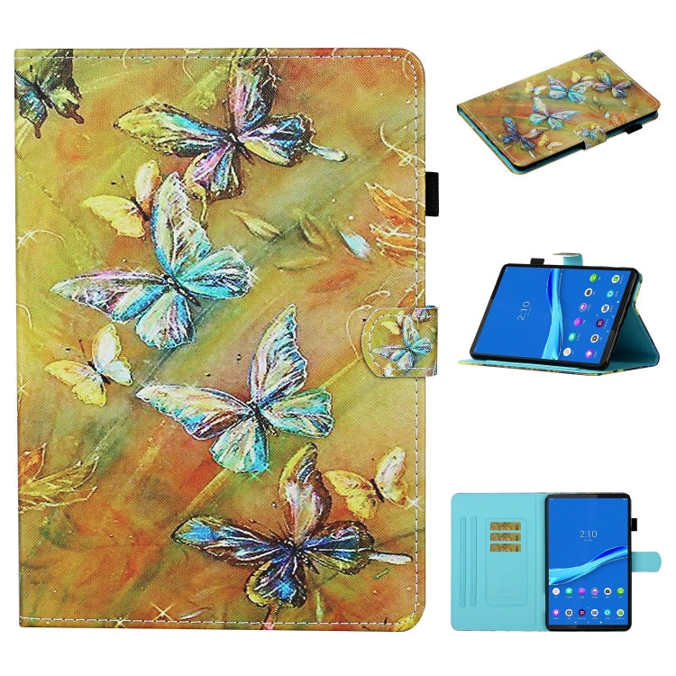 Coloured Drawing Stitching Smart Leather Tablet Case – Card Slot, Leather, Non-slip, For Lenovo Tab M10 Plus 10.6 3rd Gen 2022, For Lenovo Tab M10 3rd Gen For Lenovo Tab M10 3rd Gen Butterfly