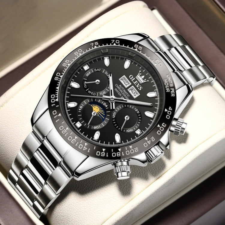 OLEVS 6654 Multifunction Dial Mechanical Movement Men Watch Black