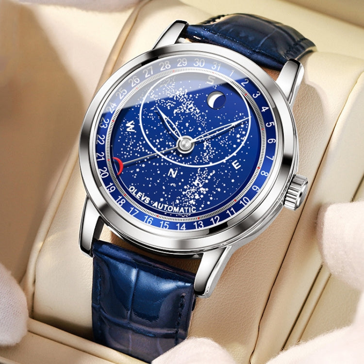 OLEVS 9923 Luminous Starry Dial Automatic Mechanical Men Watch Silver
