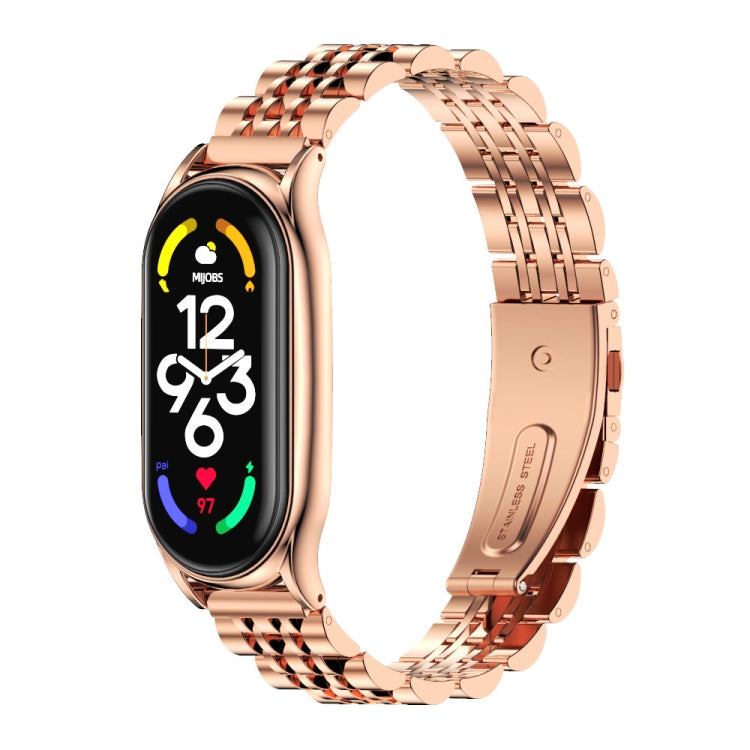 MIJOBS Plus Seven-bead Metal Stainless Steel Watch Band, For Xiaomi Mi Band 7 / 7 NFC For Xiaomi Mi Band 7 7 NFC Rose Gold