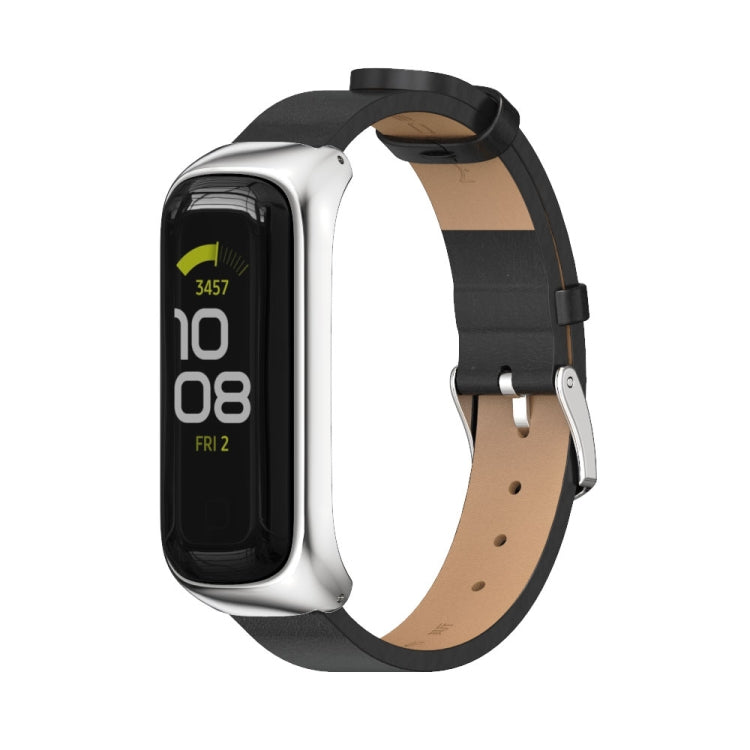 Watch Band – Leather (Samsung Galaxy Fit 2) For Samsung Galaxy Fit 2 Black Silver