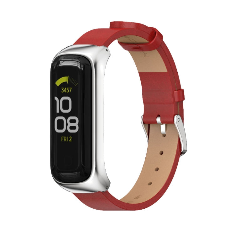 Watch Band – Leather (Samsung Galaxy Fit 2) For Samsung Galaxy Fit 2 Red Silver