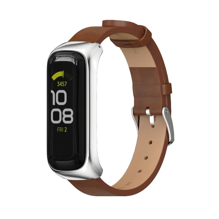 Watch Band – Leather (Samsung Galaxy Fit 2) For Samsung Galaxy Fit 2 Brown Silver