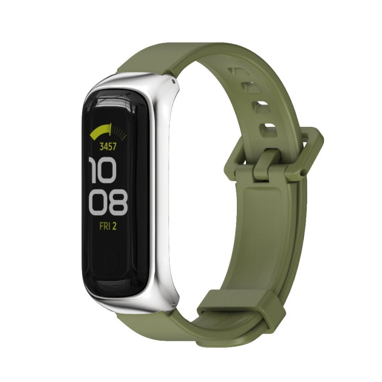 Watch Band – Silicone (Samsung Galaxy Fit 2) For Samsung Galaxy Fit 2 Army Green Silver