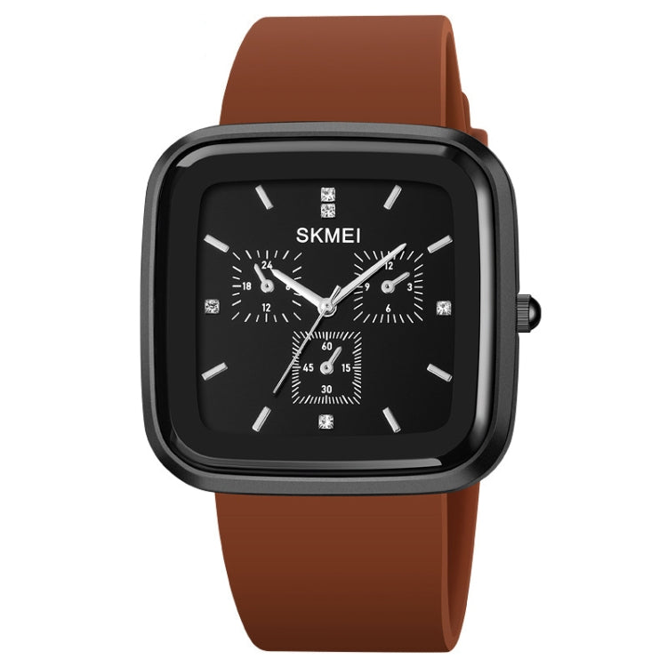 SKMEI 1902 Stainless Steel Buckle Silicone Strap Waterproof Quartz Watch Black + Brown