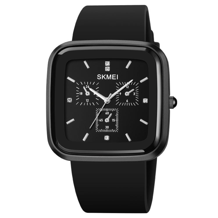 SKMEI 1902 Stainless Steel Buckle Silicone Strap Waterproof Quartz Watch Black+Black