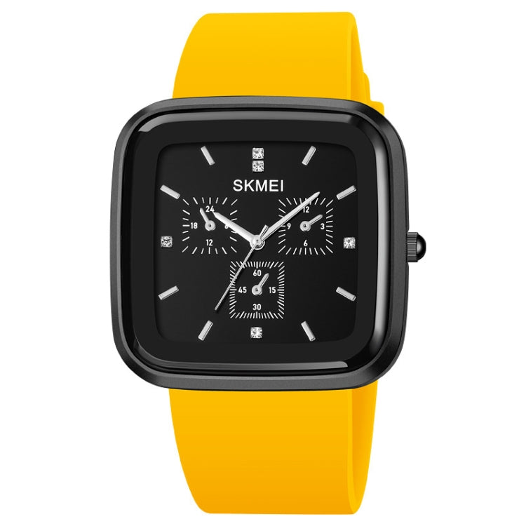 SKMEI 1902 Stainless Steel Buckle Silicone Strap Waterproof Quartz Watch Black + Yellow